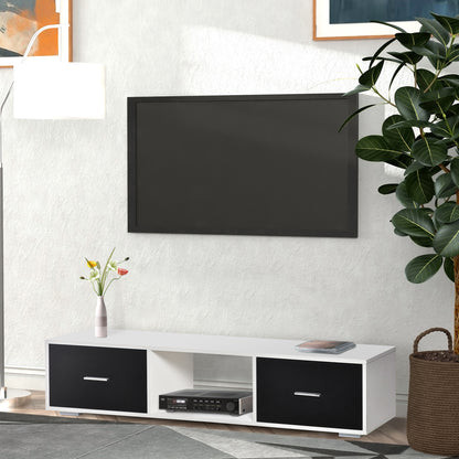 TV Stand for TVs up to 60" Modern Style Living Room TV Table with 2 Drawers and Open Compartment 140x30x32 cm White and Black