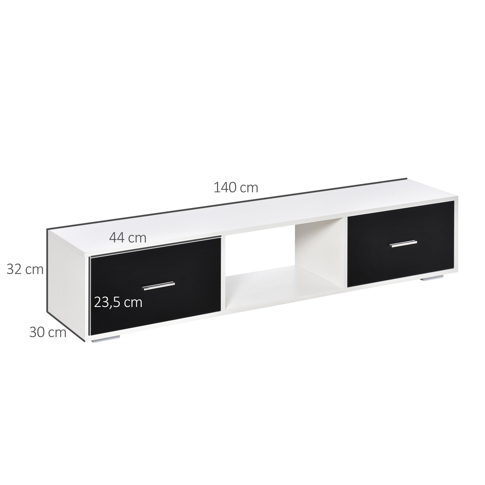 TV Stand for TVs up to 60" Modern Style Living Room TV Table with 2 Drawers and Open Compartment 140x30x32 cm White and Black