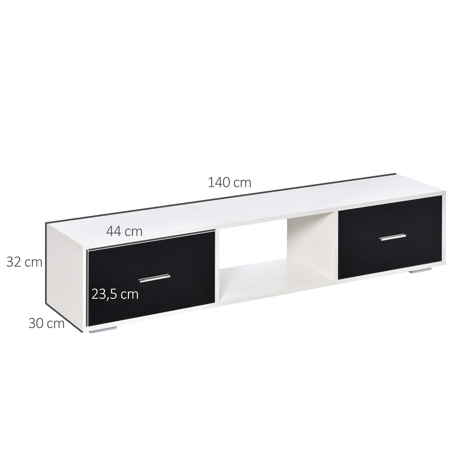 TV Stand for TVs up to 60" Modern Style Living Room TV Table with 2 Drawers and Open Compartment 140x30x32 cm White and Black