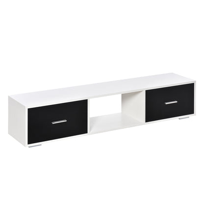 TV Stand for TVs up to 60" Modern Style Living Room TV Table with 2 Drawers and Open Compartment 140x30x32 cm White and Black