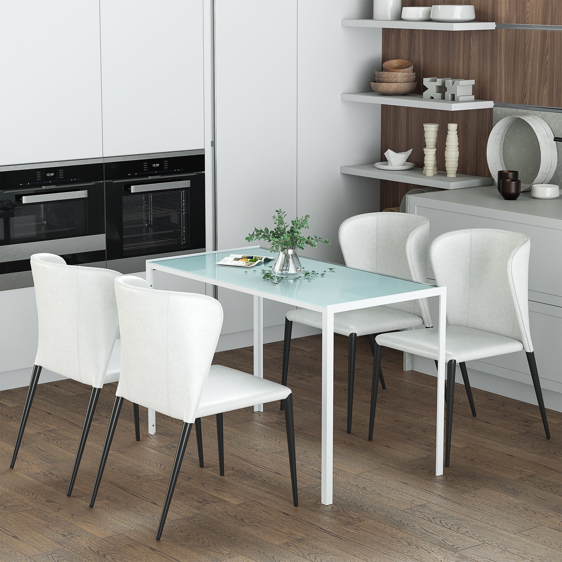 Glass Dining Table Rectangular Table for 4-6 People with Metal Legs Multifunctional for Kitchen Living Room 120x60x75 cm White