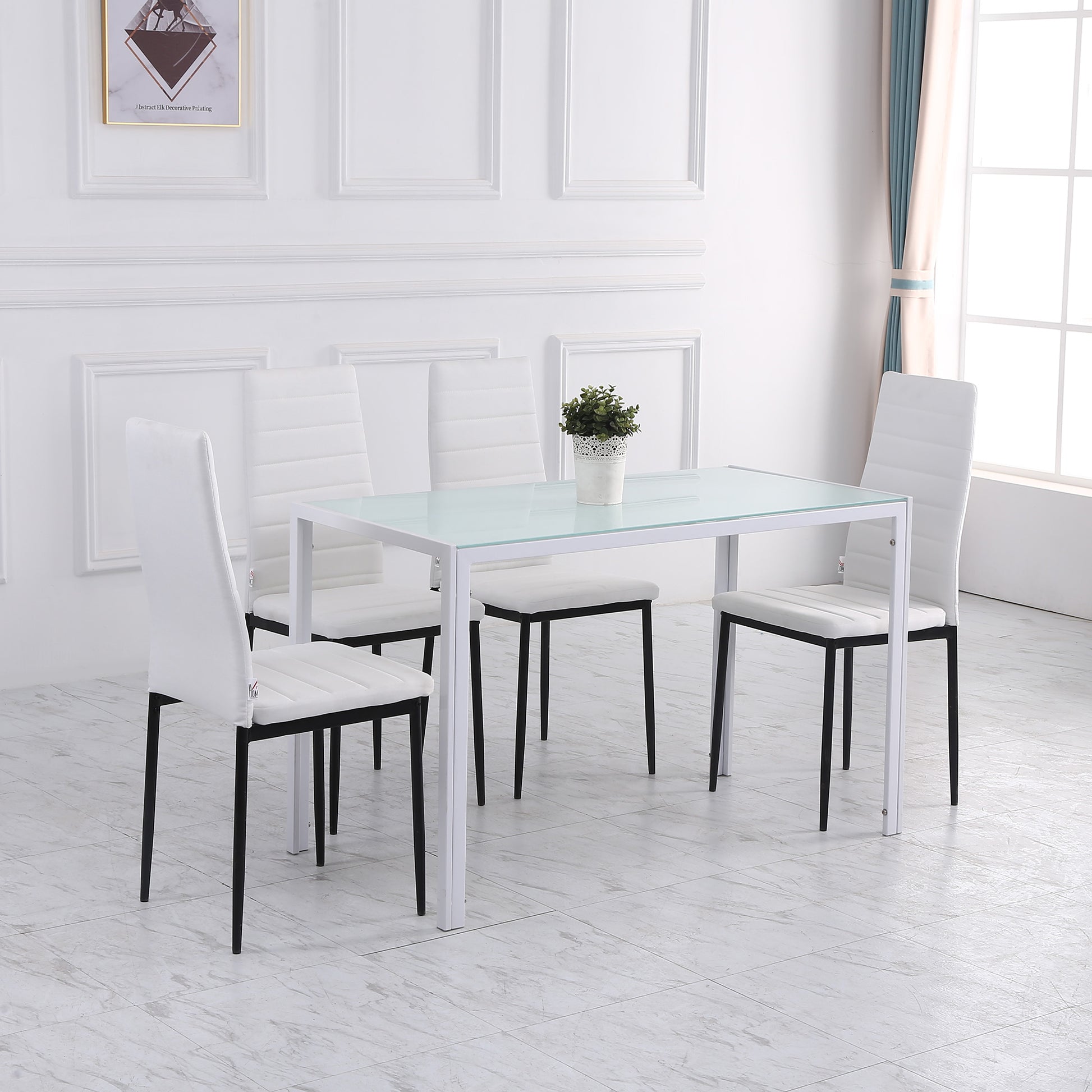 Glass Dining Table Rectangular Table for 4-6 People with Metal Legs Multifunctional for Kitchen Living Room 120x60x75 cm White