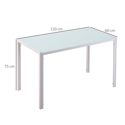 Glass Dining Table Rectangular Table for 4-6 People with Metal Legs Multifunctional for Kitchen Living Room 120x60x75 cm White