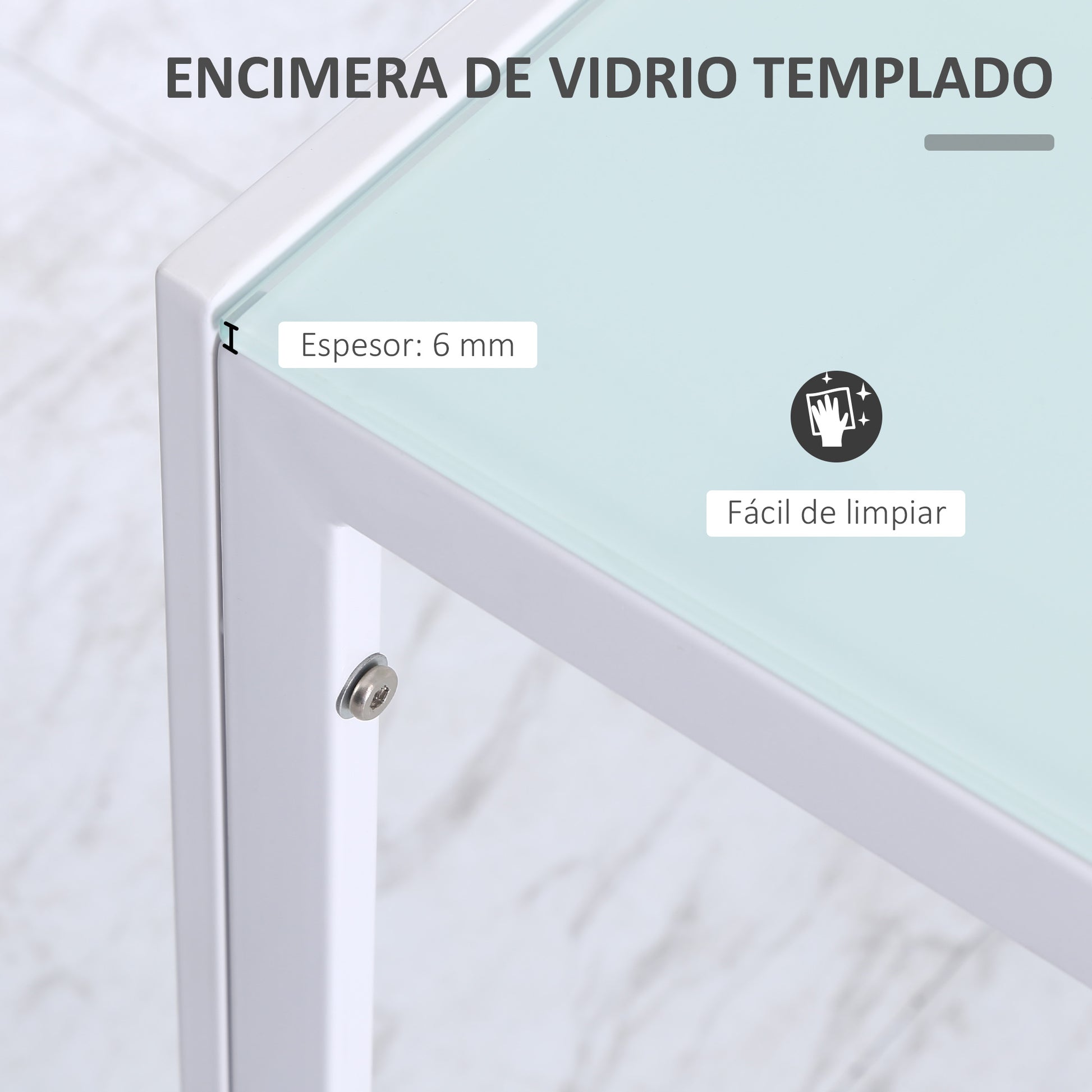Glass Dining Table Rectangular Table for 4-6 People with Metal Legs Multifunctional for Kitchen Living Room 120x60x75 cm White