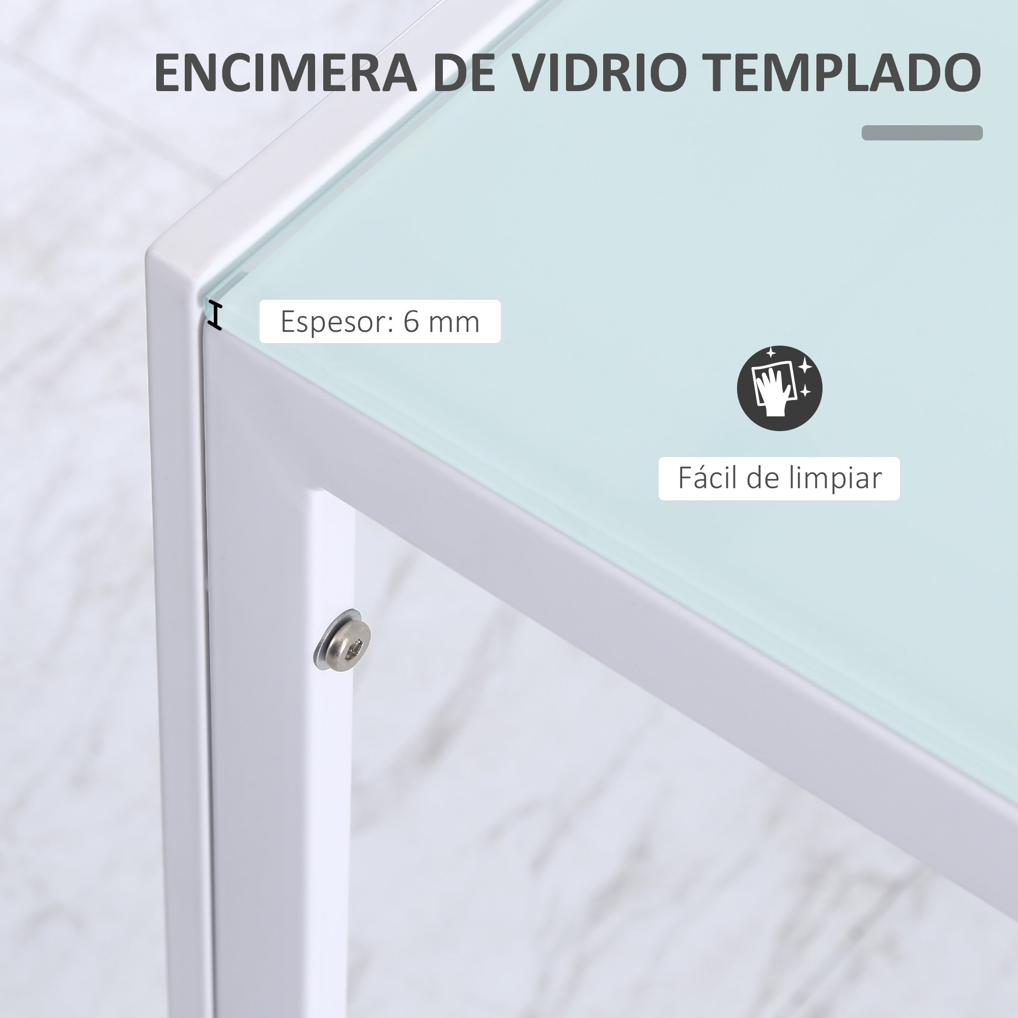 Glass Dining Table Rectangular Table for 4-6 People with Metal Legs Multifunctional for Kitchen Living Room 120x60x75 cm White