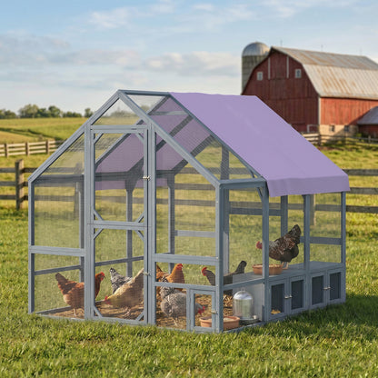 Walk-In Chicken Run — approx. 43 sq ft (4 m²), Weatherproof Cover, 2 Nest Boxes & 2 Perches, Safety Lock — Fits 8–10 Hens, Dark Gray