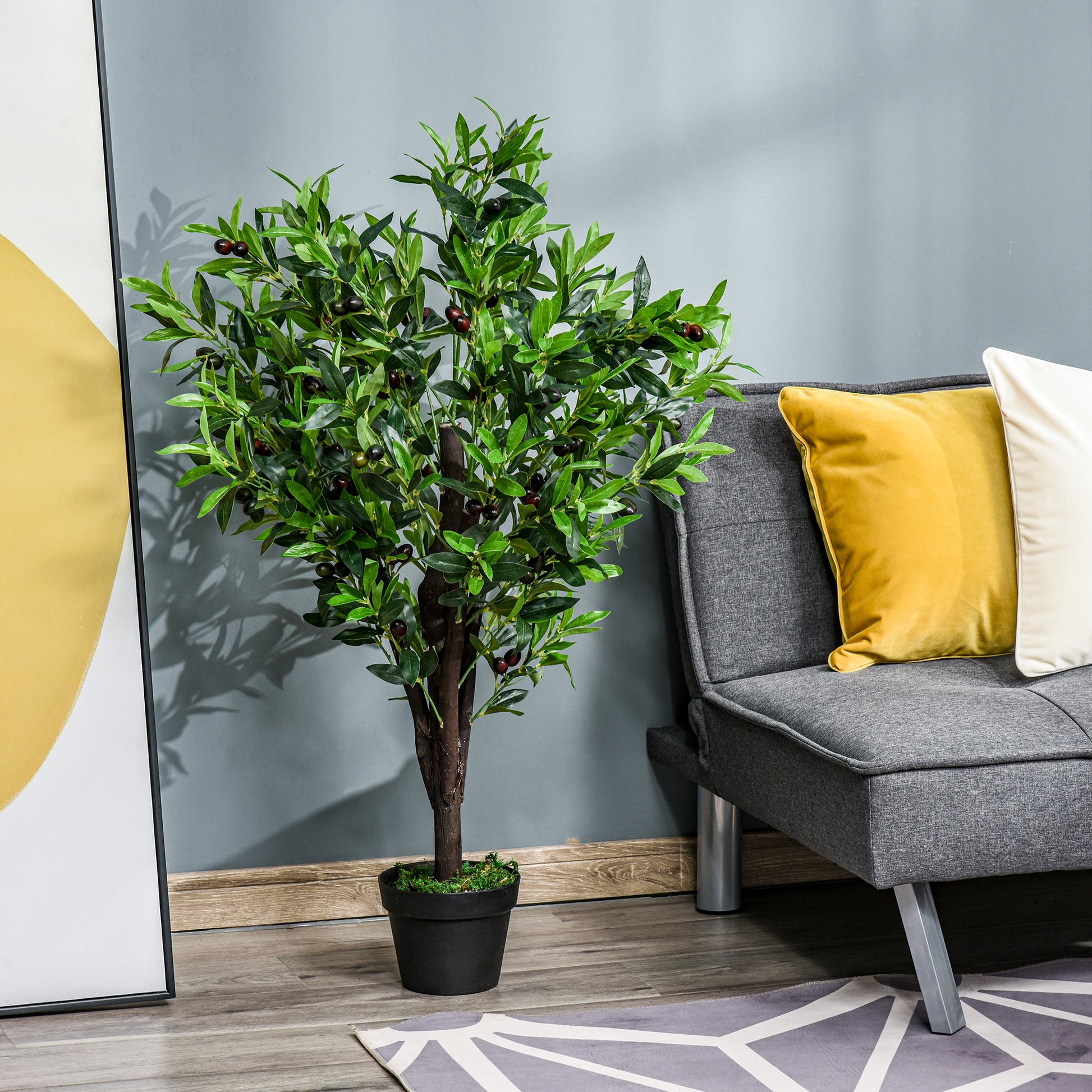 Artificial Olive Tree Artificial Plant Height 1.2 m Trunk Branches Lichen Leaves Highly Realistic Pot Included