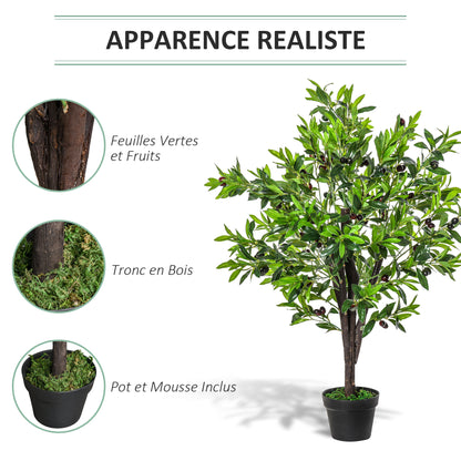 Artificial Olive Tree Artificial Plant Height 1.2 m Trunk Branches Lichen Leaves Highly Realistic Pot Included