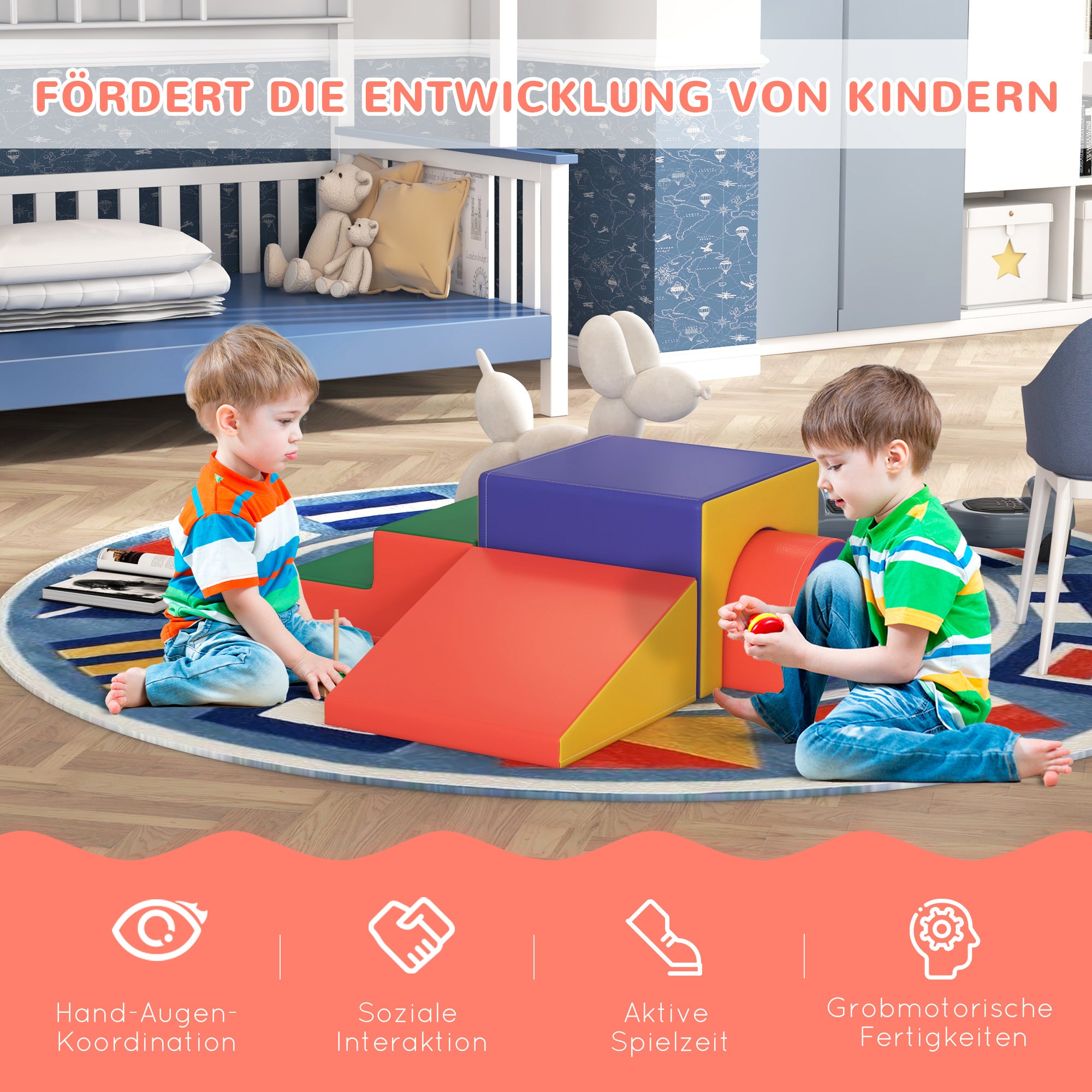 4-Piece Foam Building Blocks Children Soft Building Blocks Climbing Building Blocks Soft Foam Building Blocks Giant Building Blocks Building Toy Set for Babies & Toddlers Red