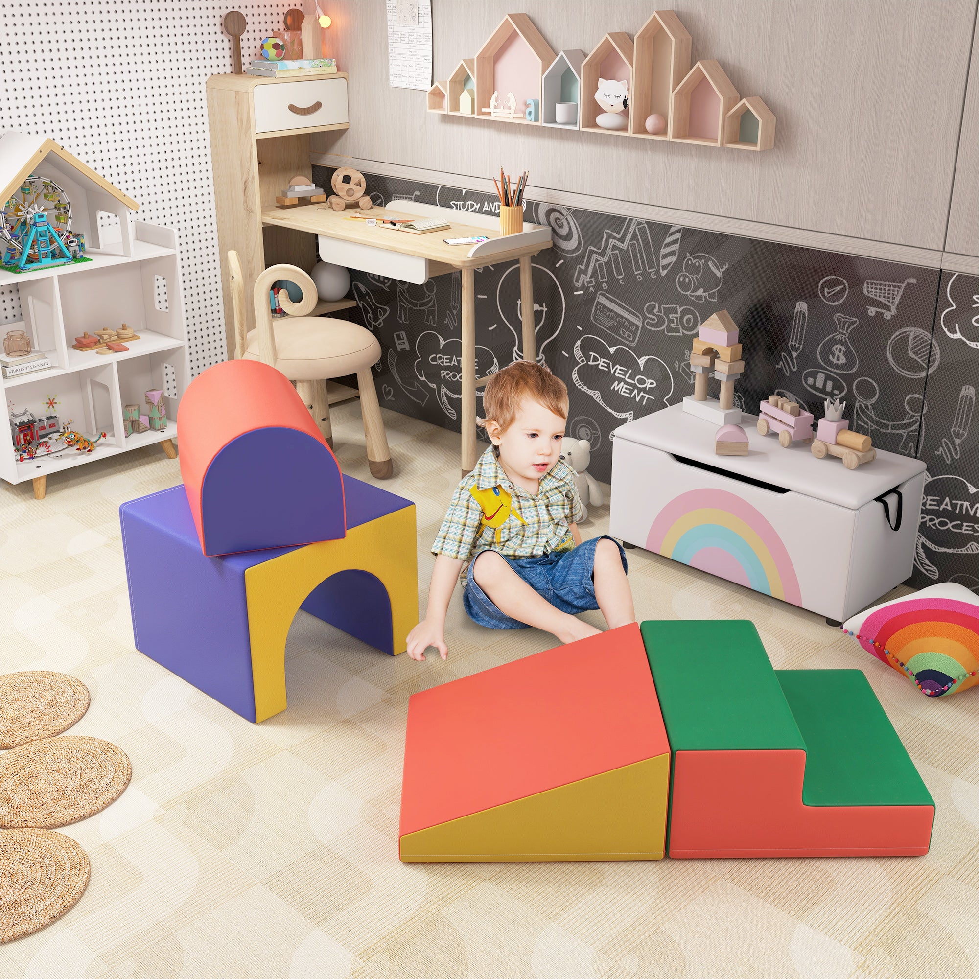 4-Piece Foam Building Blocks Children Soft Building Blocks Climbing Building Blocks Soft Foam Building Blocks Giant Building Blocks Building Toy Set for Babies & Toddlers Red