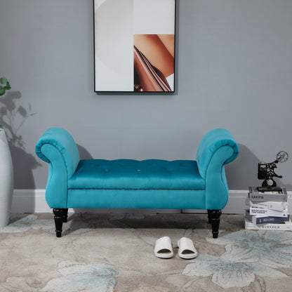 Vintage Style End of Bed Bench, Wooden Frame and Upholstered Chesterfield Seat, Blue 117 x 40 x 58cm