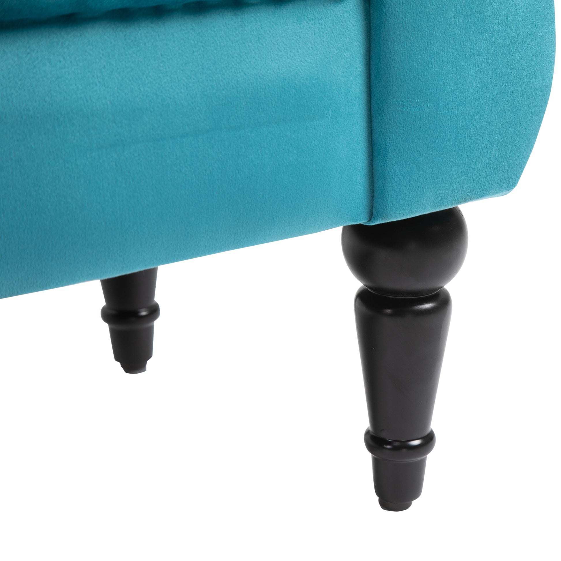 Vintage Style End of Bed Bench, Wooden Frame and Upholstered Chesterfield Seat, Blue 117 x 40 x 58cm