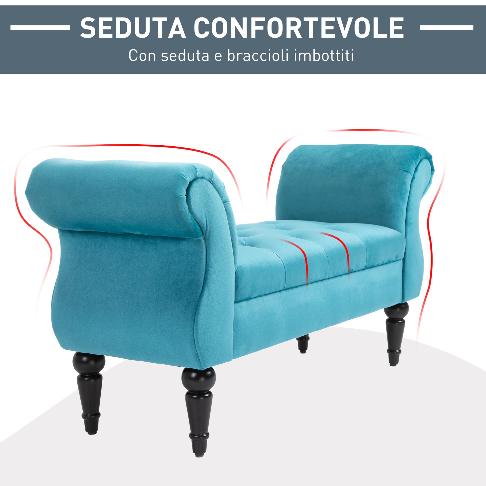 Vintage Style End of Bed Bench, Wooden Frame and Upholstered Chesterfield Seat, Blue 117 x 40 x 58cm