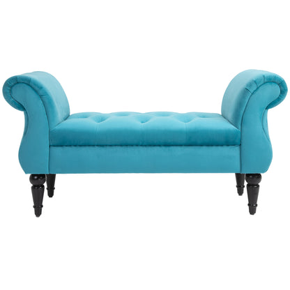 Vintage Style End of Bed Bench, Wooden Frame and Upholstered Chesterfield Seat, Blue 117 x 40 x 58cm