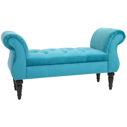 Vintage Style End of Bed Bench, Wooden Frame and Upholstered Chesterfield Seat, Blue 117 x 40 x 58cm