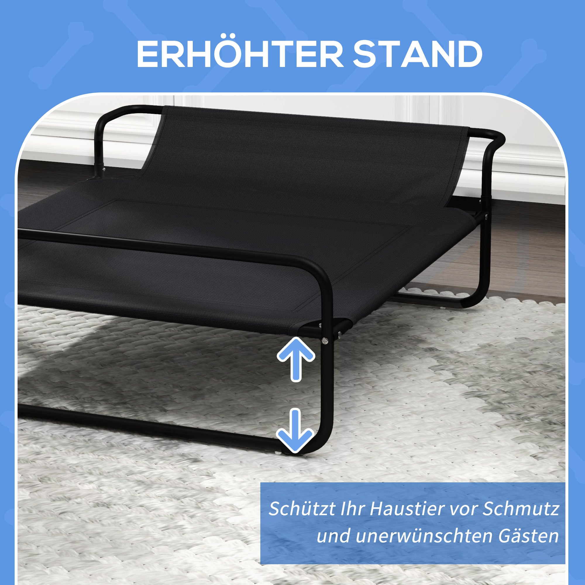 Dog Lounger Outdoor, Elevated Dog Bed with Breathable Mesh Cover, Pet Bed for Small and Medium Dogs Black 91 x 69 x 29 cm