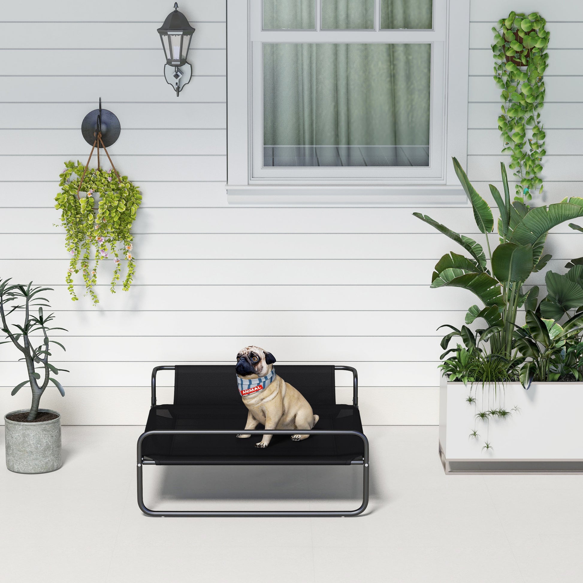 Dog Lounger Outdoor, Elevated Dog Bed with Breathable Mesh Cover, Pet Bed for Small and Medium Dogs Black 91 x 69 x 29 cm