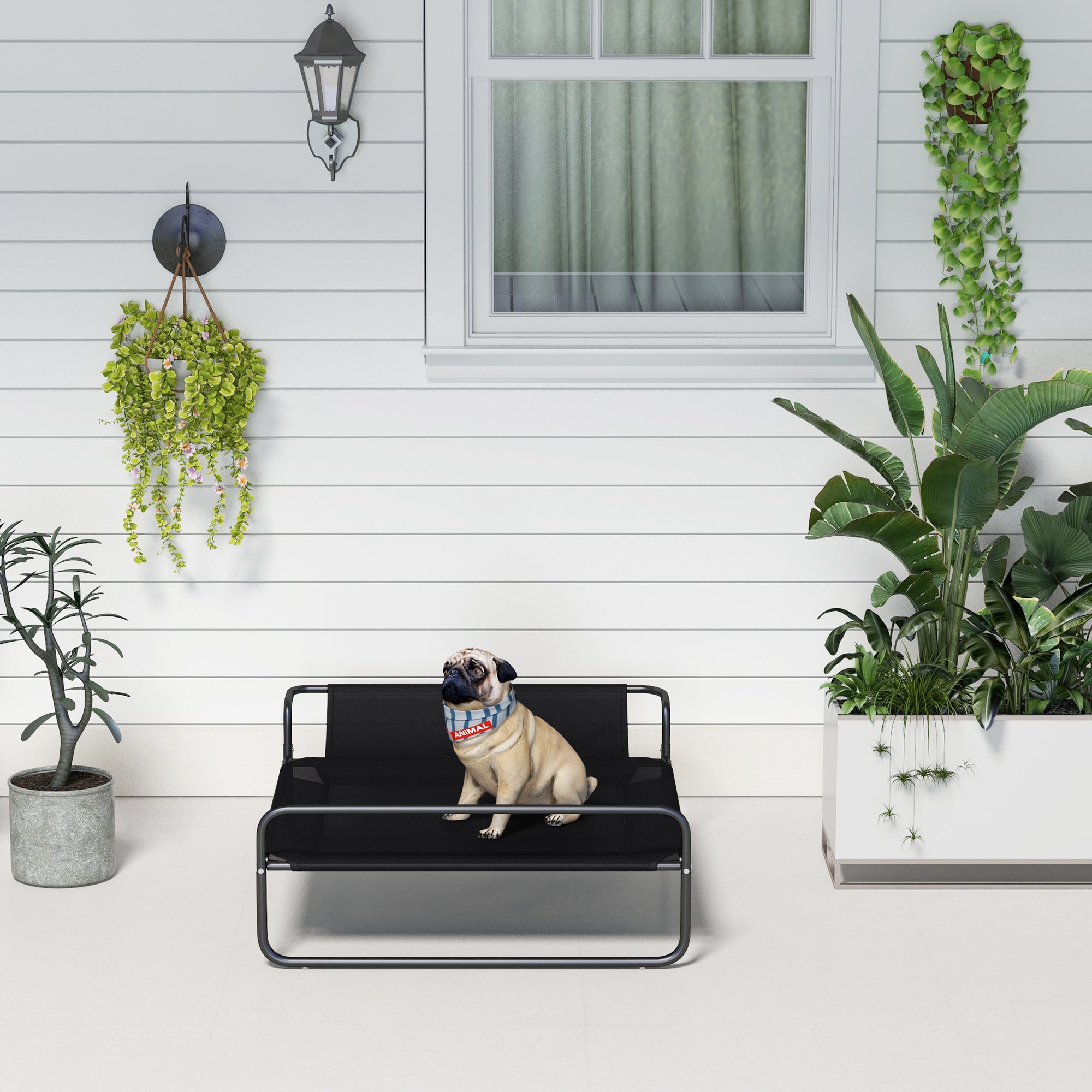Dog Lounger Outdoor, Elevated Dog Bed with Breathable Mesh Cover, Pet Bed for Small and Medium Dogs Black 91 x 69 x 29 cm