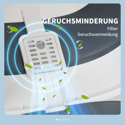 Cat Litter Box with Lid Foldable Covered Cat Toilet with Scoop Deodorant Bottom Grid Cat Litter Box for Cats up to 5 kg 52 x 41 x 38 cm White + Grey