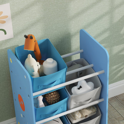 Children's Shelf for Kids +3 Years Toy Shelf with 6 Removable Non-Woven Fabric Boxes Toy Organizer for Bedroom Nursery 43x30x60 cm Blue