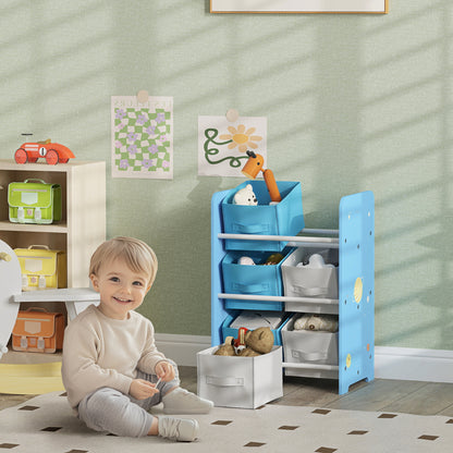 Children's Shelf for Kids +3 Years Toy Shelf with 6 Removable Non-Woven Fabric Boxes Toy Organizer for Bedroom Nursery 43x30x60 cm Blue