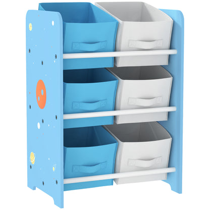 Children's Shelf for Kids +3 Years Toy Shelf with 6 Removable Non-Woven Fabric Boxes Toy Organizer for Bedroom Nursery 43x30x60 cm Blue