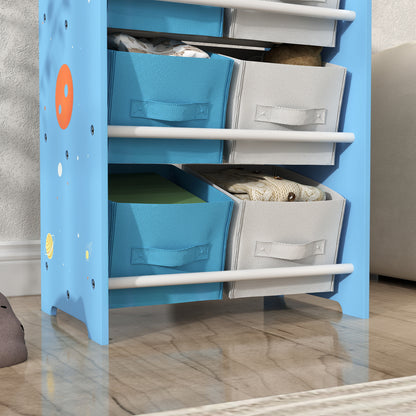 Children's Shelf for Kids +3 Years Toy Shelf with 6 Removable Non-Woven Fabric Boxes Toy Organizer for Bedroom Nursery 43x30x60 cm Blue