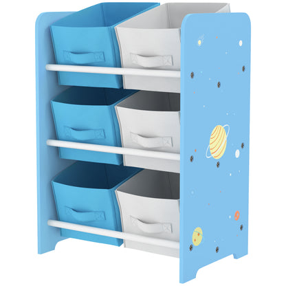 Children's Shelf for Kids +3 Years Toy Shelf with 6 Removable Non-Woven Fabric Boxes Toy Organizer for Bedroom Nursery 43x30x60 cm Blue