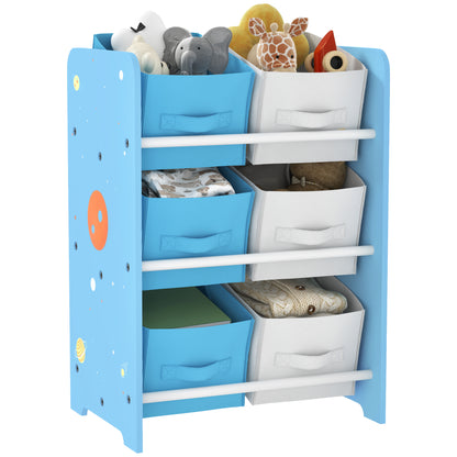 Children's Shelf for Kids +3 Years Toy Shelf with 6 Removable Non-Woven Fabric Boxes Toy Organizer for Bedroom Nursery 43x30x60 cm Blue