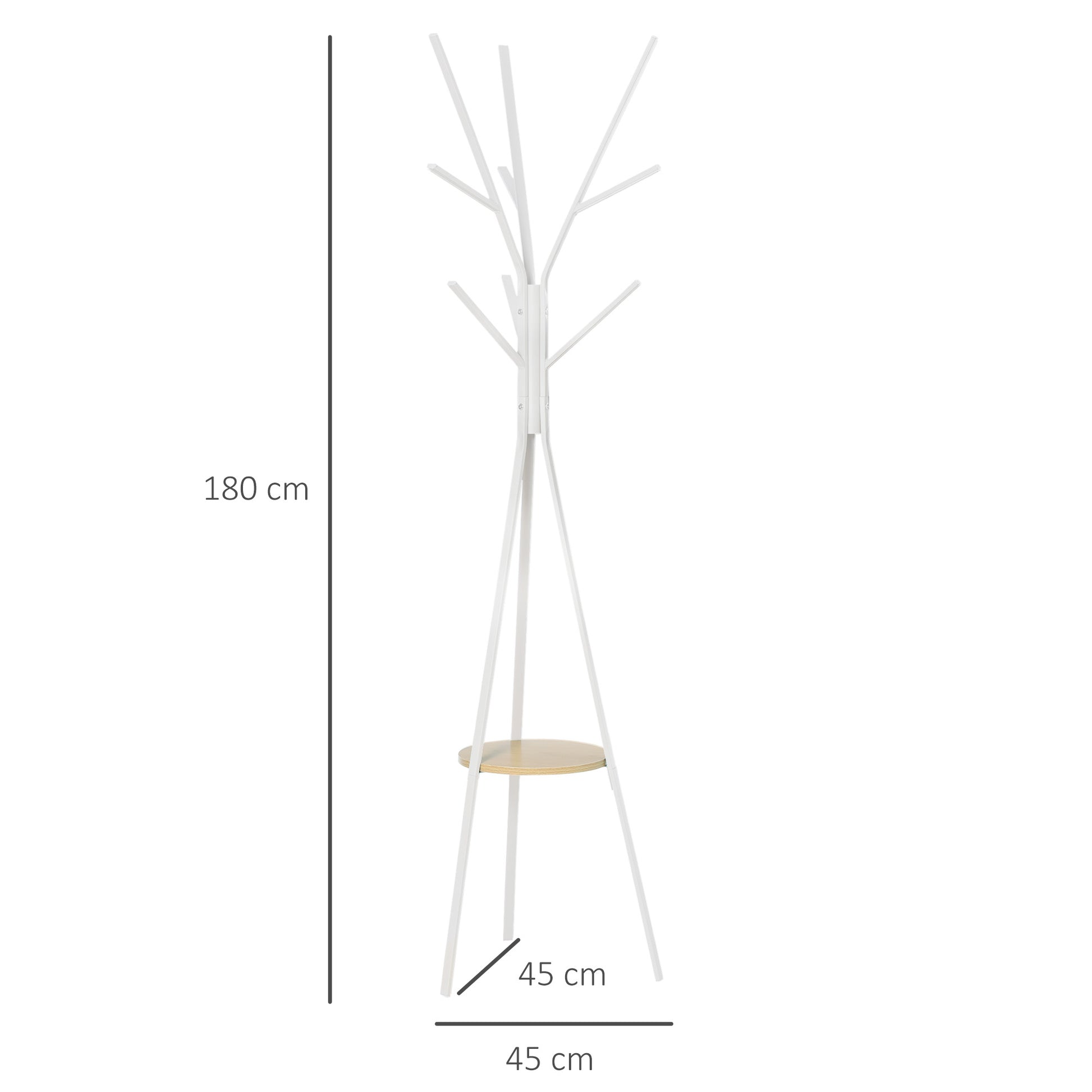 Coat Rack, Hat Rack with 8 Hooks, Coat Stand with Shelf, Standing Wardrobe for Clothing, Hats, Bags, Metal, White, 45 x 45 x 180 cm