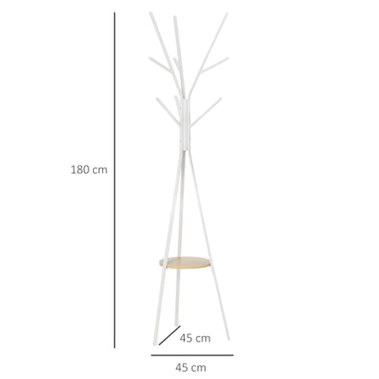 Coat Rack, Hat Rack with 8 Hooks, Coat Stand with Shelf, Standing Wardrobe for Clothing, Hats, Bags, Metal, White, 45 x 45 x 180 cm