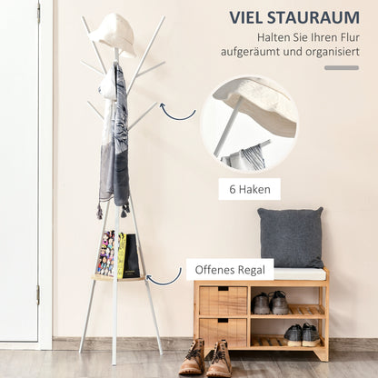 Coat Rack, Hat Rack with 8 Hooks, Coat Stand with Shelf, Standing Wardrobe for Clothing, Hats, Bags, Metal, White, 45 x 45 x 180 cm