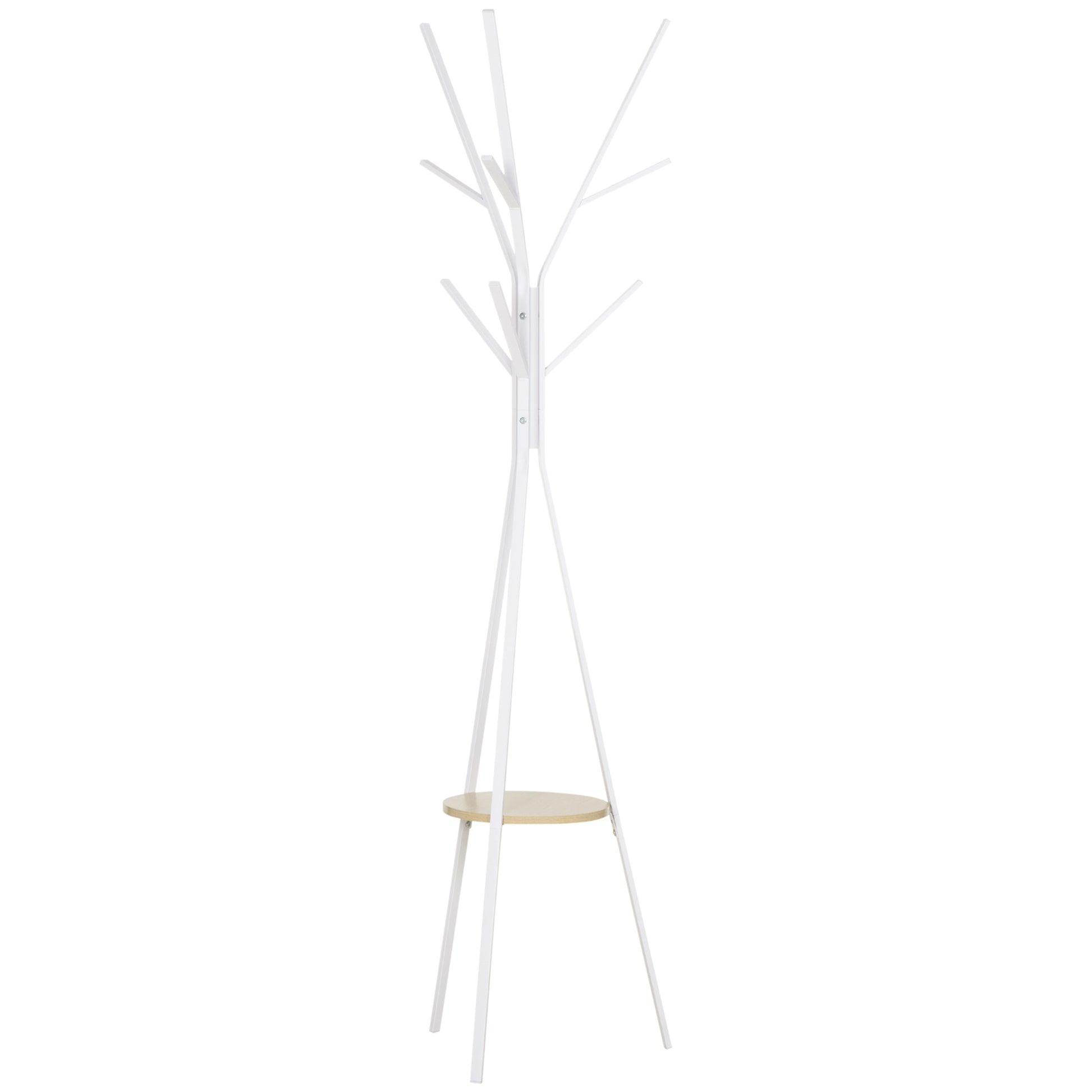 Coat Rack, Hat Rack with 8 Hooks, Coat Stand with Shelf, Standing Wardrobe for Clothing, Hats, Bags, Metal, White, 45 x 45 x 180 cm