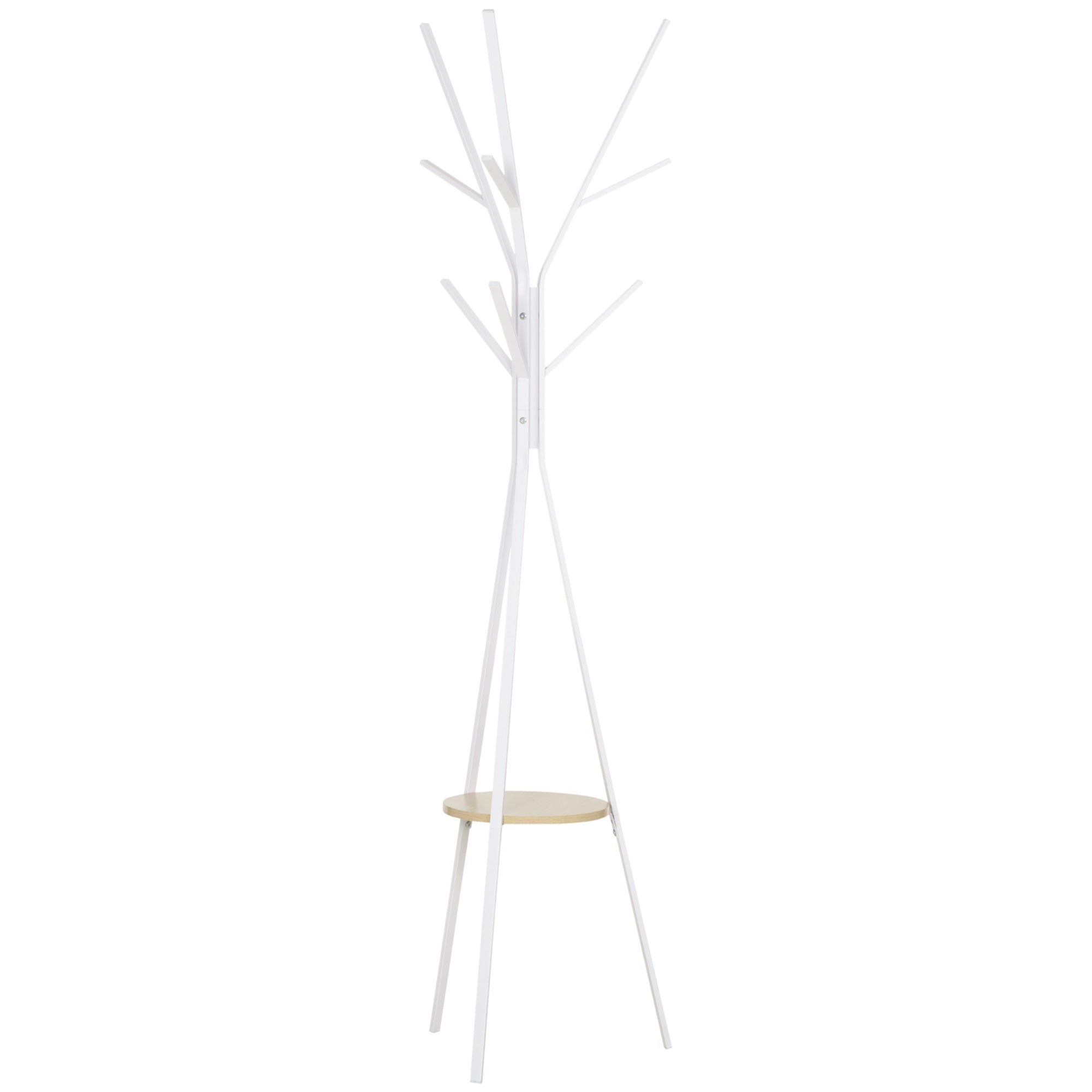 Coat Rack, Hat Rack with 8 Hooks, Coat Stand with Shelf, Standing Wardrobe for Clothing, Hats, Bags, Metal, White, 45 x 45 x 180 cm