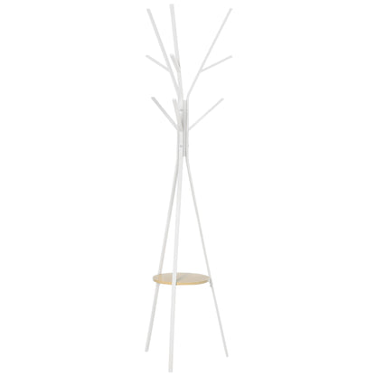 Coat Rack, Hat Rack with 8 Hooks, Coat Stand with Shelf, Standing Wardrobe for Clothing, Hats, Bags, Metal, White, 45 x 45 x 180 cm