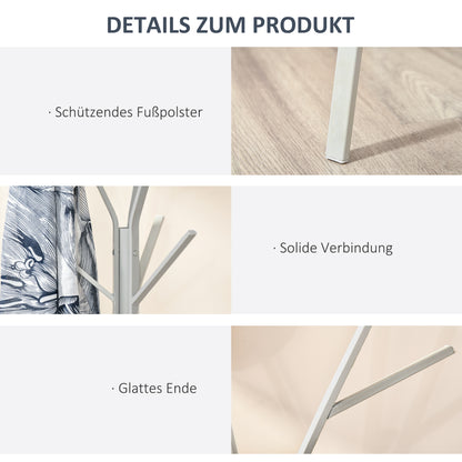 Coat Rack, Hat Rack with 8 Hooks, Coat Stand with Shelf, Standing Wardrobe for Clothing, Hats, Bags, Metal, White, 45 x 45 x 180 cm