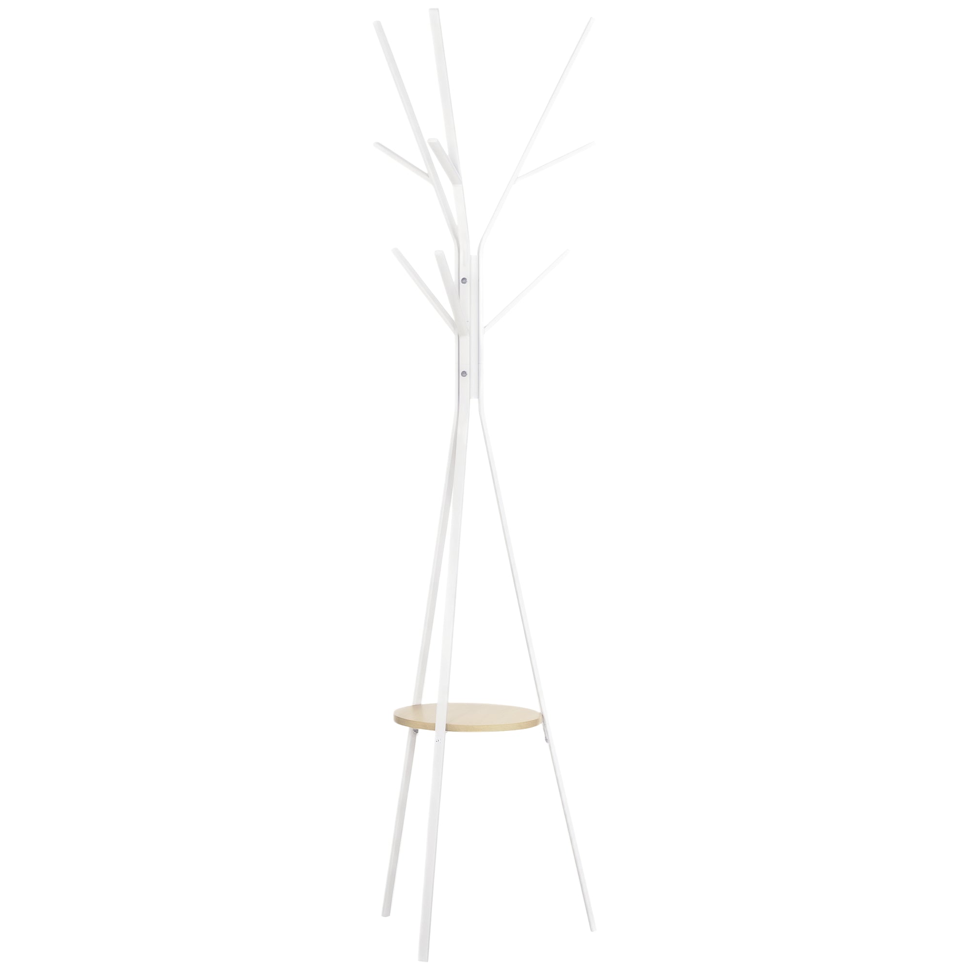 Coat Rack, Hat Rack with 8 Hooks, Coat Stand with Shelf, Standing Wardrobe for Clothing, Hats, Bags, Metal, White, 45 x 45 x 180 cm