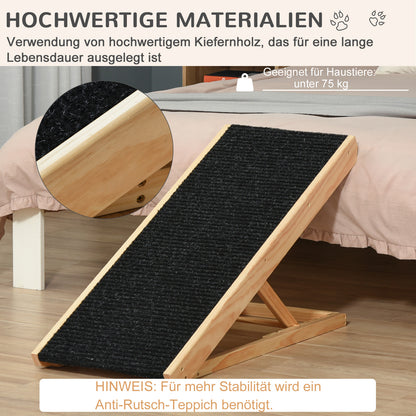 Pet Ramp with Non-Slip Carpet Adjustable Pet Staircase Dog Ramp for Large Dog Pine Wood Polyester Black+Natural Wood 90W x 40D x 61H cm