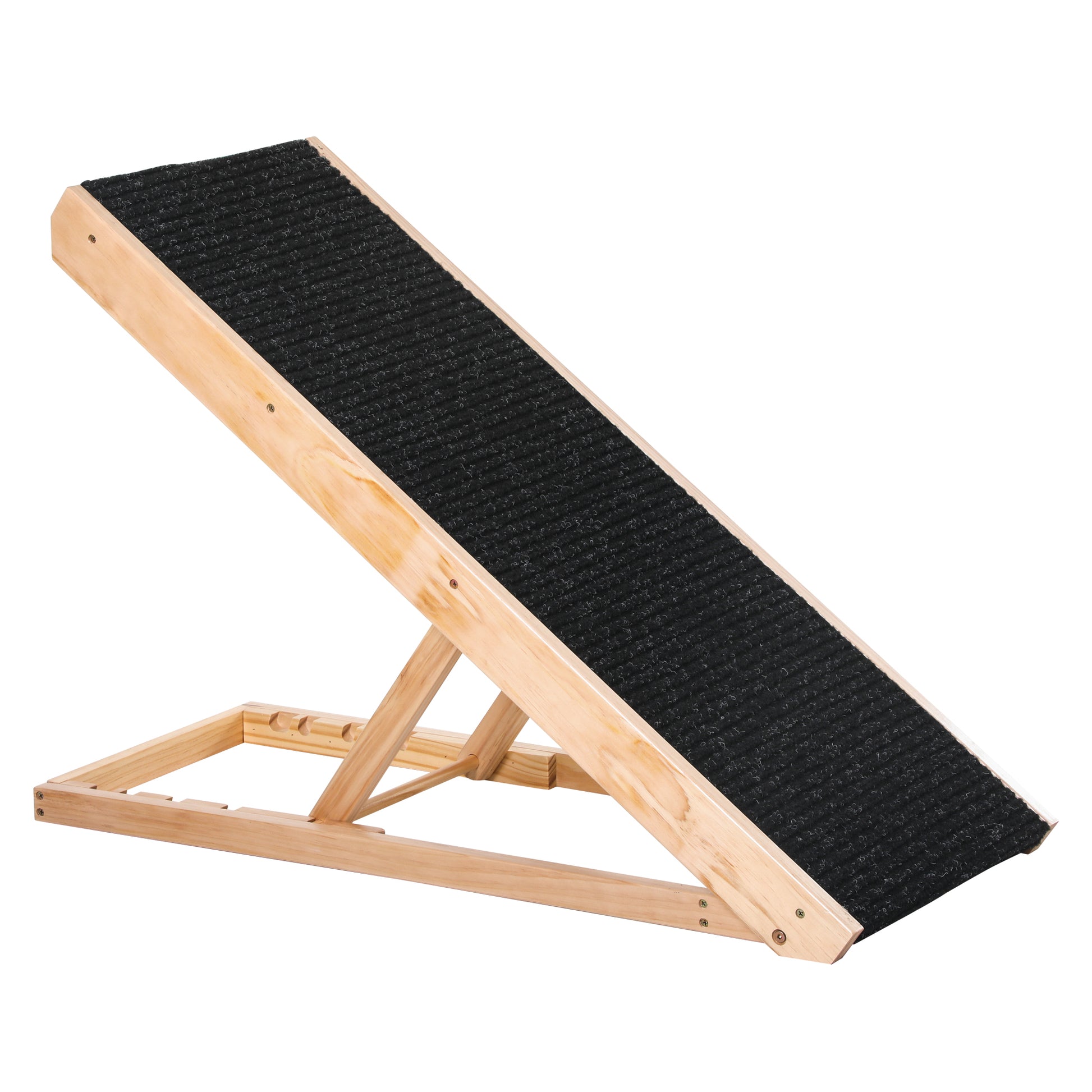 Pet Ramp with Non-Slip Carpet Adjustable Pet Staircase Dog Ramp for Large Dog Pine Wood Polyester Black+Natural Wood 90W x 40D x 61H cm