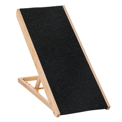 Pet Ramp with Non-Slip Carpet Adjustable Pet Staircase Dog Ramp for Large Dog Pine Wood Polyester Black+Natural Wood 90W x 40D x 61H cm