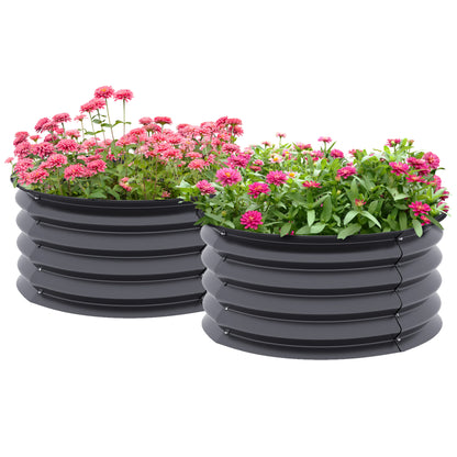 2-Piece Raised Bed Set Made of Steel, Planting Bed Greenhouse Garden Bed Planter Box Stackable, Vegetable Bed Ø60x30cm for Garden Balcony, Flower Planter for Flowers, Plants, Vegetables