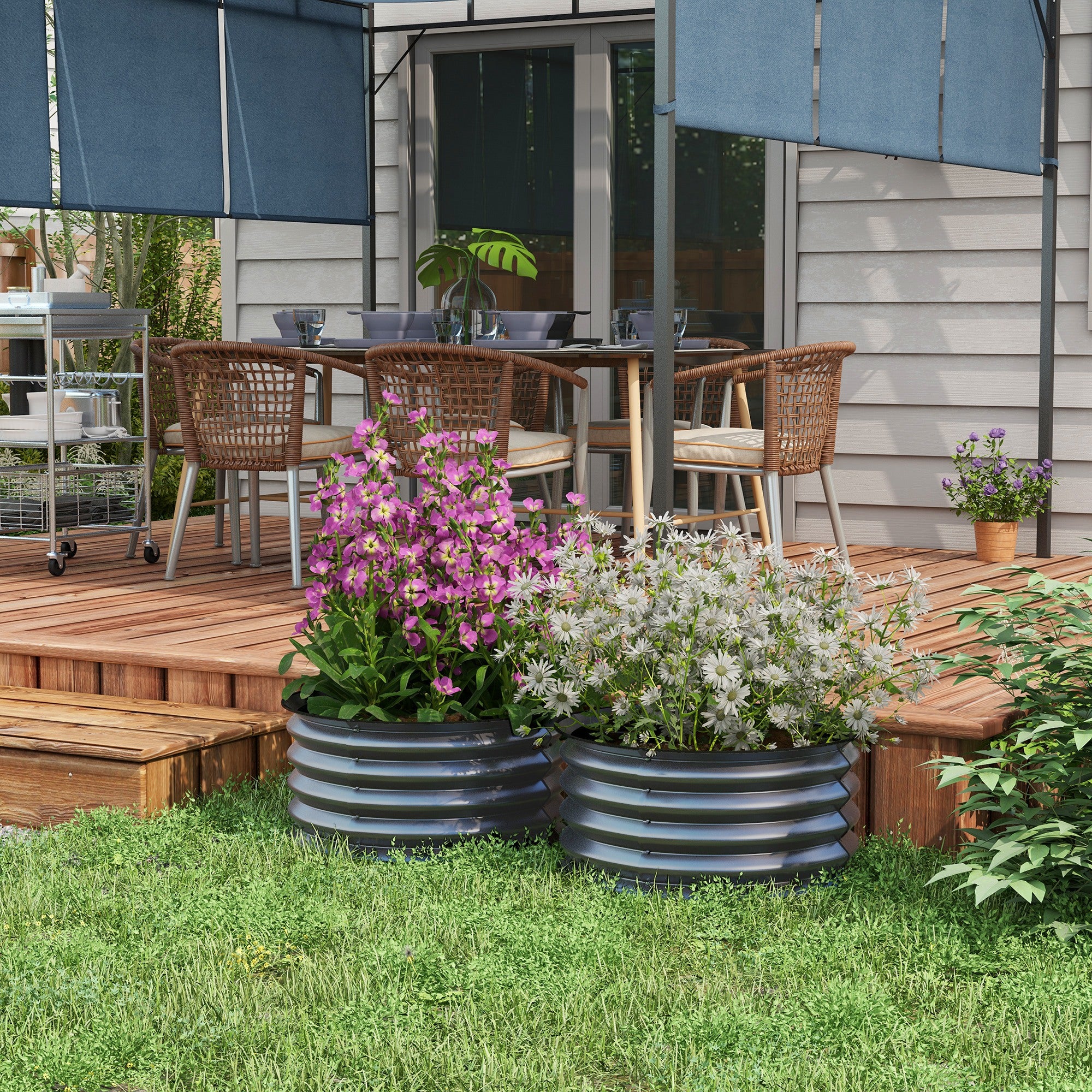 2-Piece Raised Bed Set Made of Steel, Planting Bed Greenhouse Garden Bed Planter Box Stackable, Vegetable Bed Ø60x30cm for Garden Balcony, Flower Planter for Flowers, Plants, Vegetables