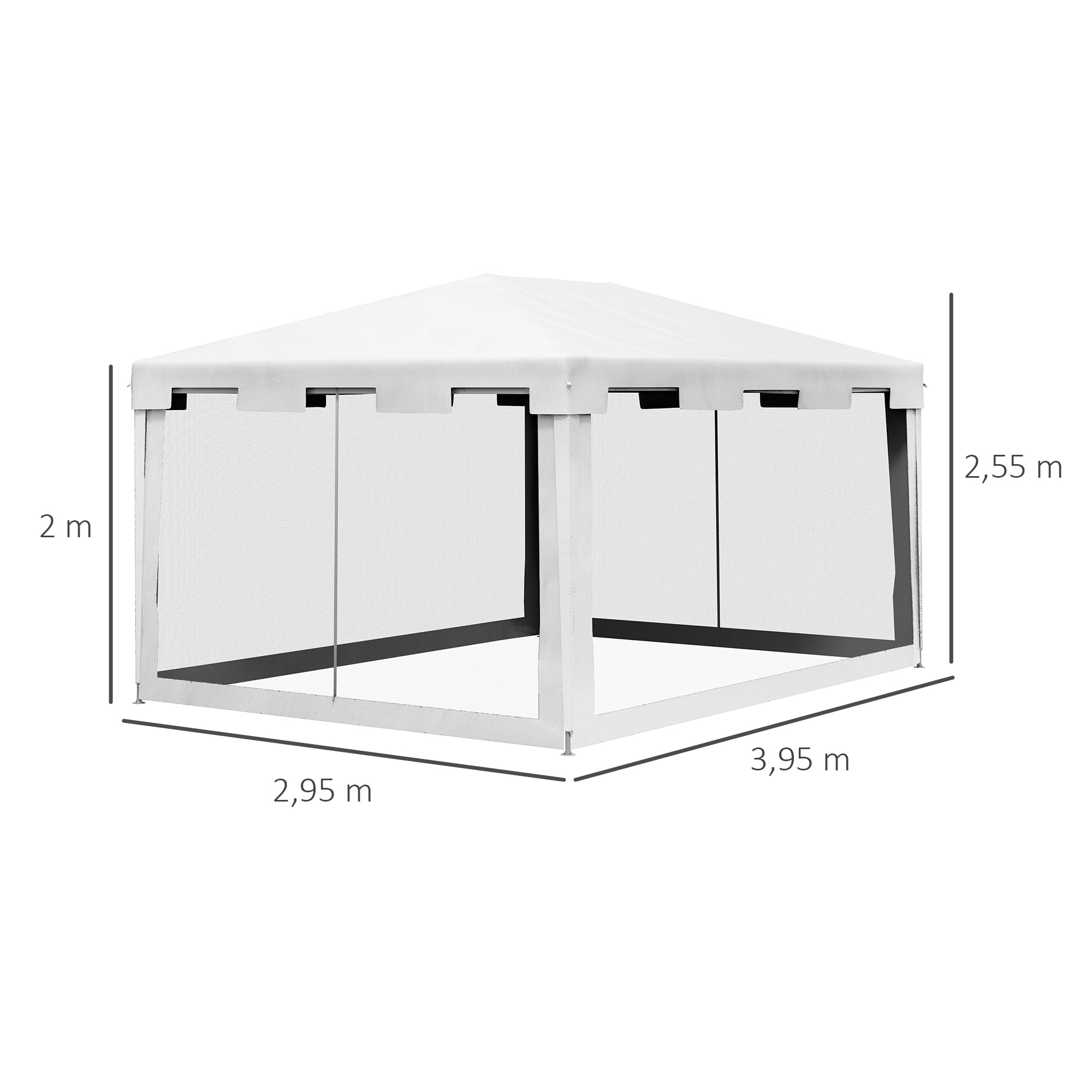 Garden Gazebo 4x3m Removable Outdoor Canopy with 4 Side Mosquito Nets 2 Zippered Doors and 6 Drainage Holes Waterproof Anti-UV for Terrace Patio Beach White and Black