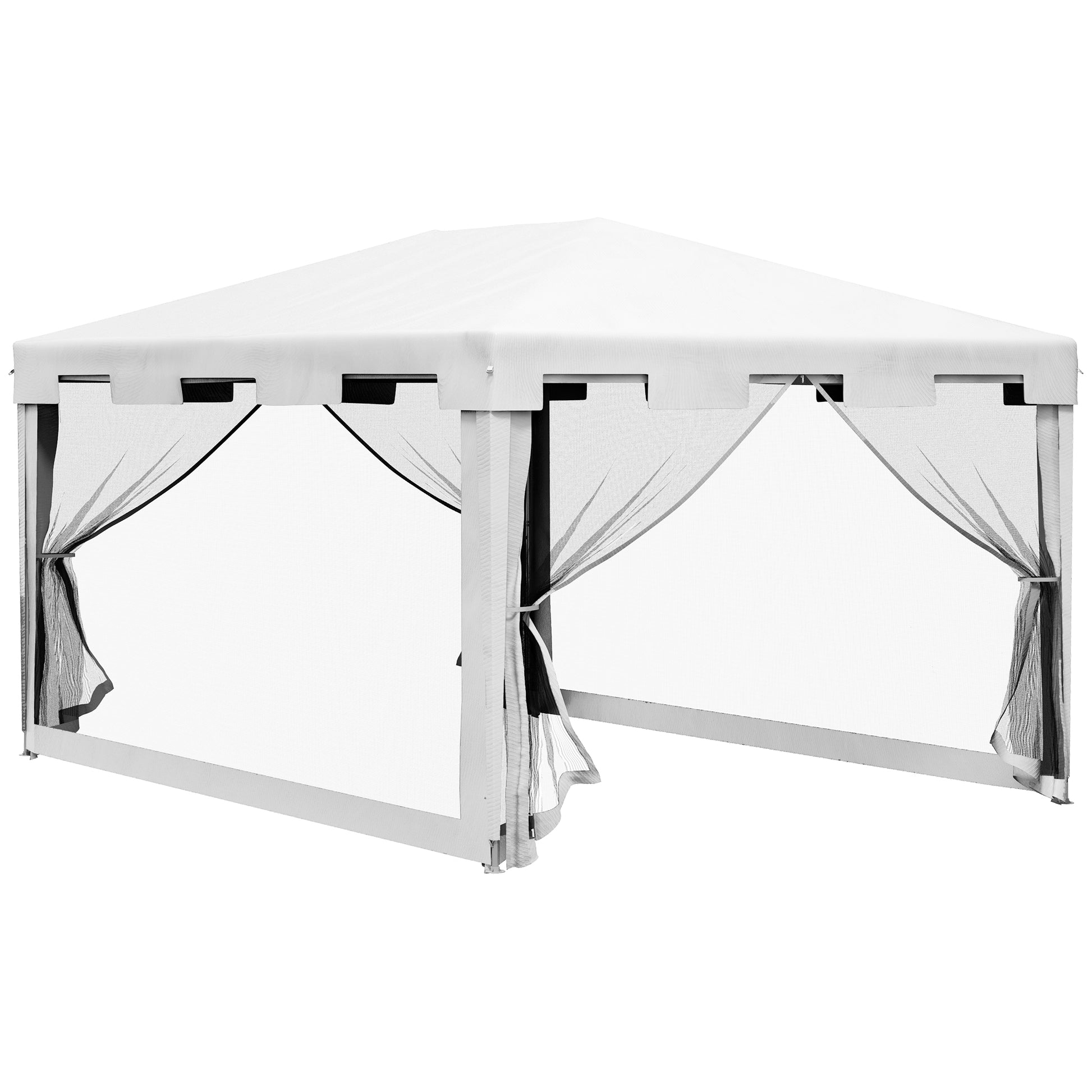 Garden Gazebo 4x3m Removable Outdoor Canopy with 4 Side Mosquito Nets 2 Zippered Doors and 6 Drainage Holes Waterproof Anti-UV for Terrace Patio Beach White and Black