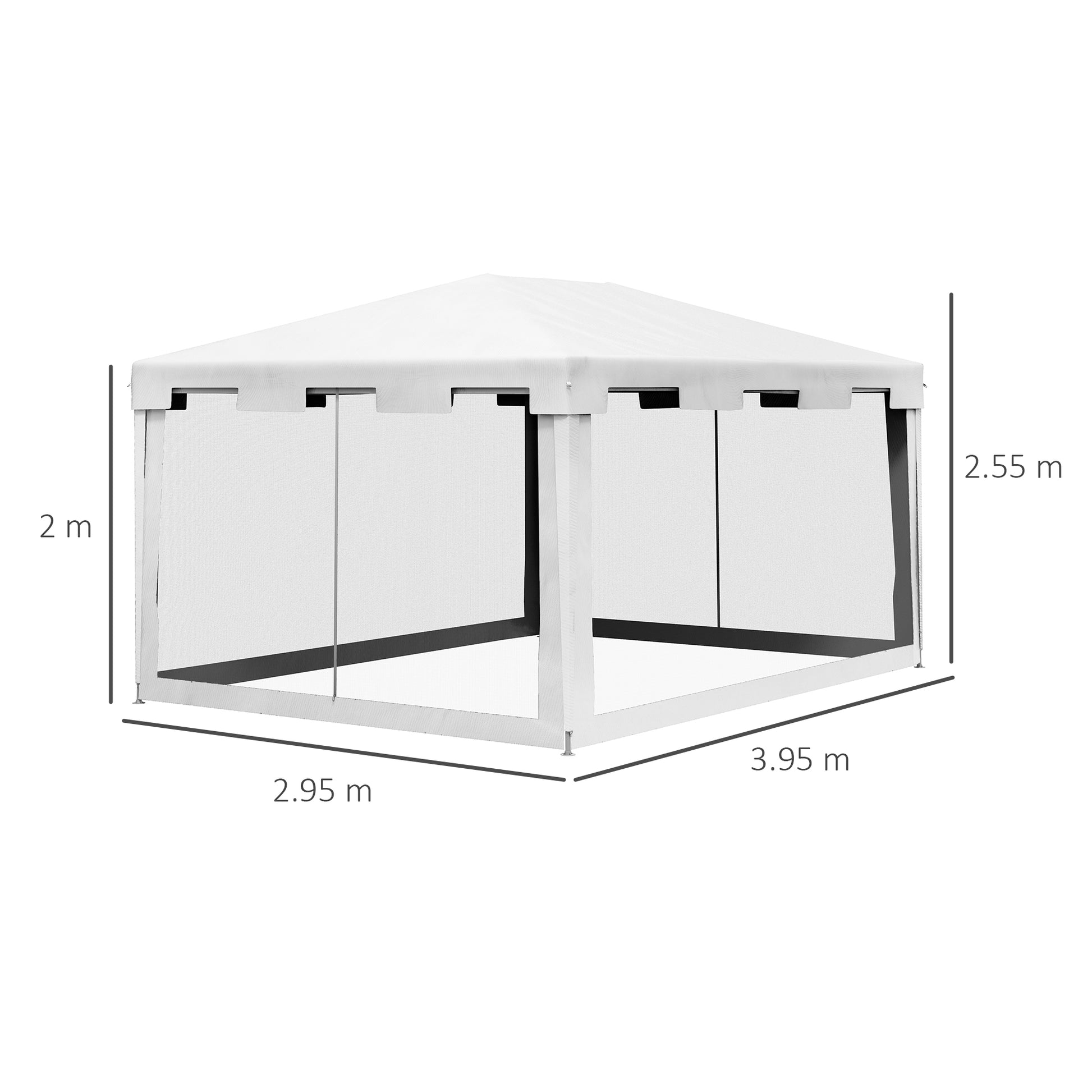 Garden Gazebo 4x3m Removable Outdoor Canopy with 4 Side Mosquito Nets 2 Zippered Doors and 6 Drainage Holes Waterproof Anti-UV for Terrace Patio Beach White and Black