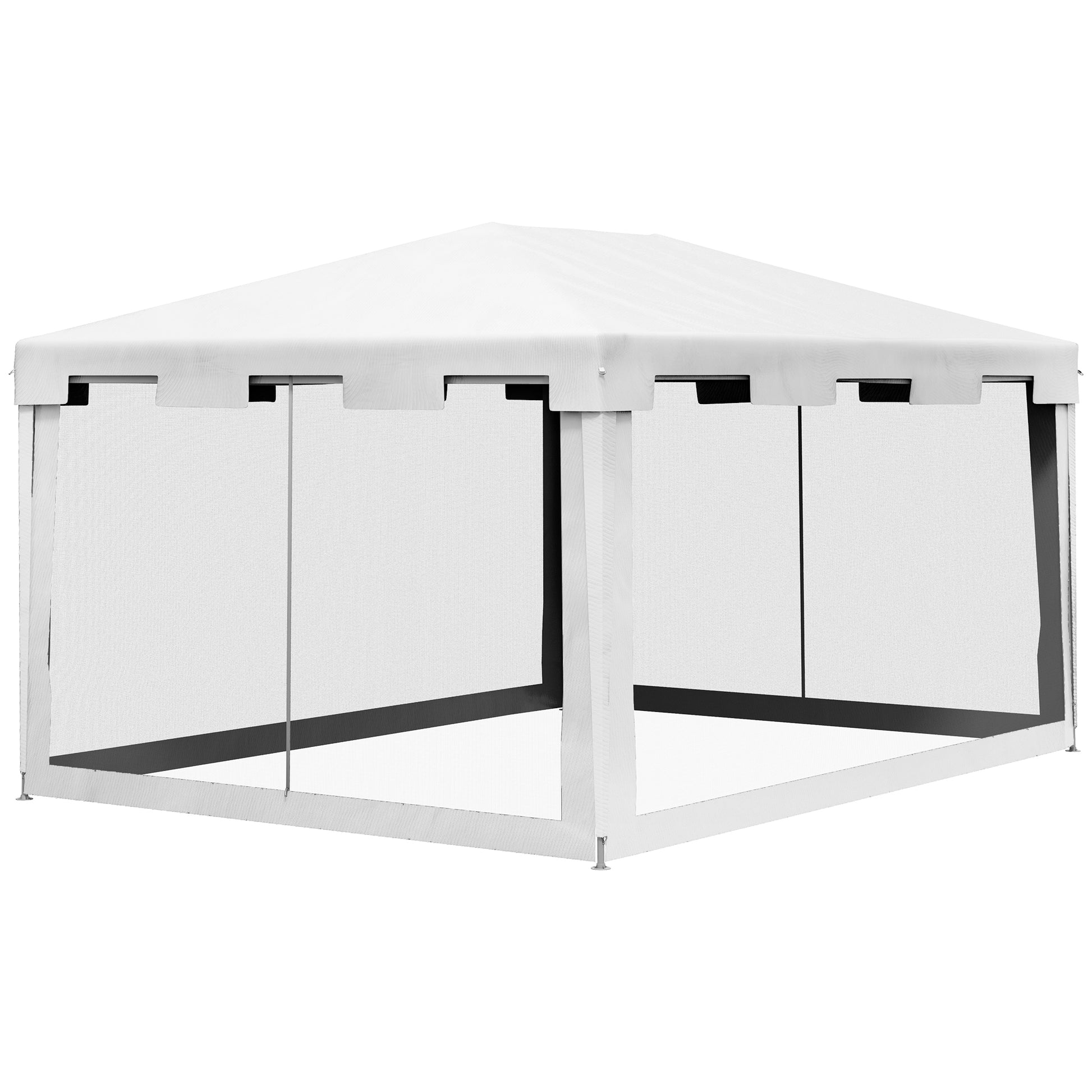 Garden Gazebo 4x3m Removable Outdoor Canopy with 4 Side Mosquito Nets 2 Zippered Doors and 6 Drainage Holes Waterproof Anti-UV for Terrace Patio Beach White and Black