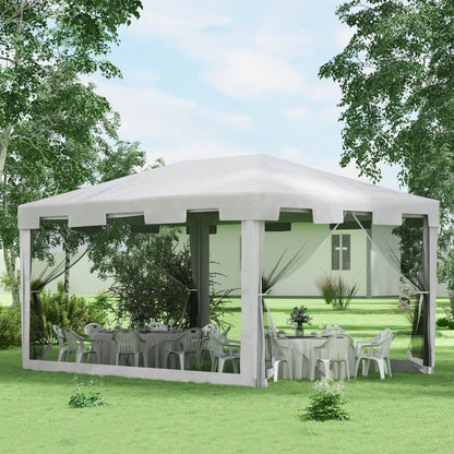 Garden Gazebo 4x3m Removable Outdoor Canopy with 4 Side Mosquito Nets 2 Zippered Doors and 6 Drainage Holes Waterproof Anti-UV for Terrace Patio Beach White and Black