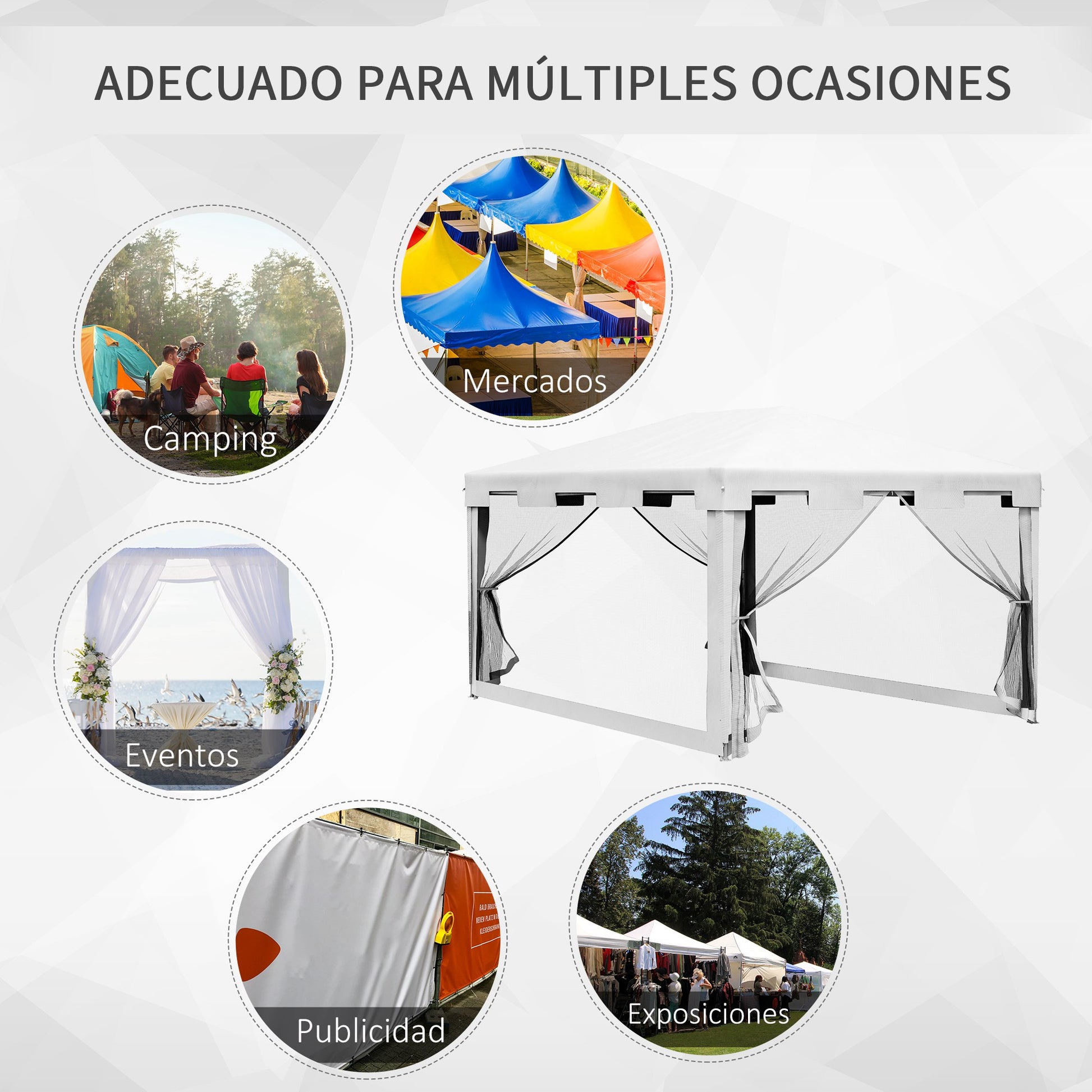 Garden Gazebo 4x3m Removable Outdoor Canopy with 4 Side Mosquito Nets 2 Zippered Doors and 6 Drainage Holes Waterproof Anti-UV for Terrace Patio Beach White and Black