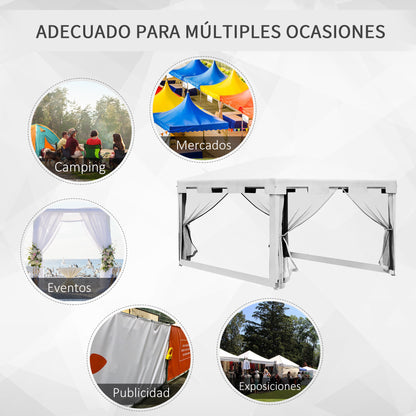 Garden Gazebo 4x3m Removable Outdoor Canopy with 4 Side Mosquito Nets 2 Zippered Doors and 6 Drainage Holes Waterproof Anti-UV for Terrace Patio Beach White and Black