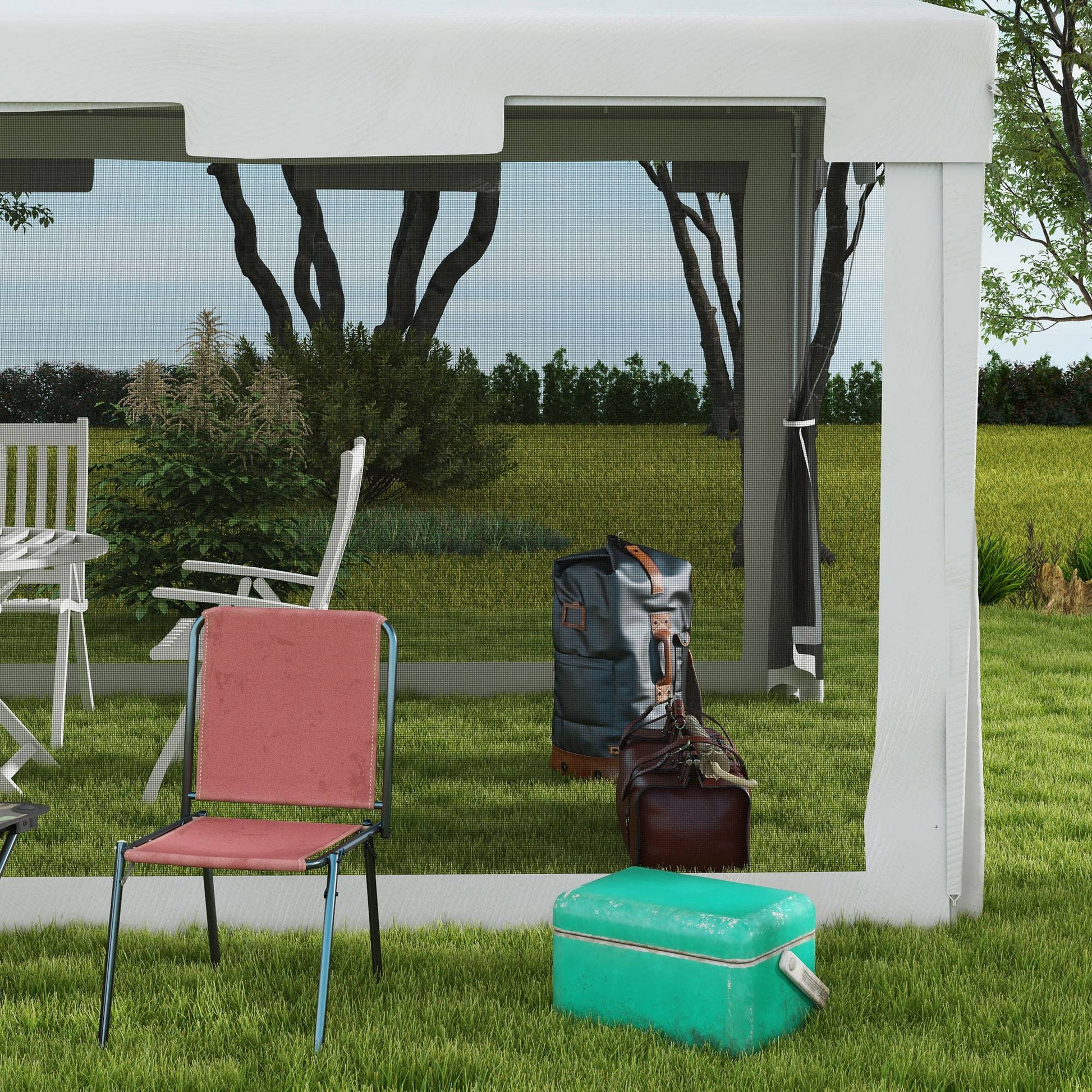 Garden Gazebo 4x3m Removable Outdoor Canopy with 4 Side Mosquito Nets 2 Zippered Doors and 6 Drainage Holes Waterproof Anti-UV for Terrace Patio Beach White and Black